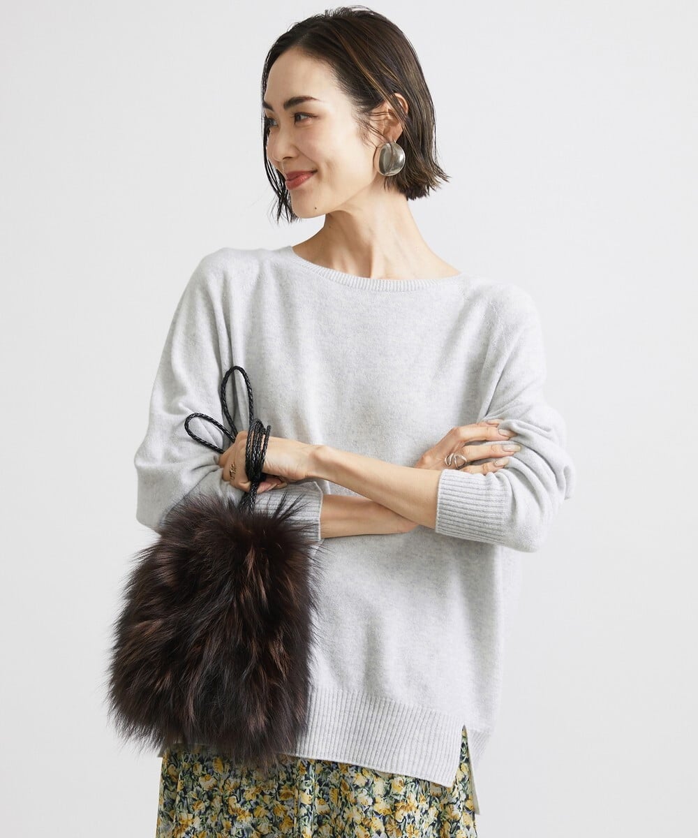F6FAV46190 MICHEL KLEIN(小さいサイズ)(メゾン ドゥ サンク) [小さいサイズ]ホールガーメント(R)BOXシルエットウールニット(定番人気) ブルー(55)