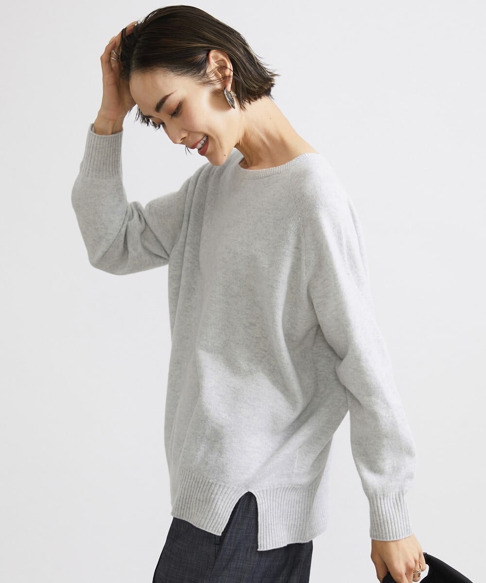 F6FAV46190 MICHEL KLEIN(小さいサイズ)(メゾン ドゥ サンク) [小さいサイズ]ホールガーメント(R)BOXシルエットウールニット(定番人気) ブルー(55)