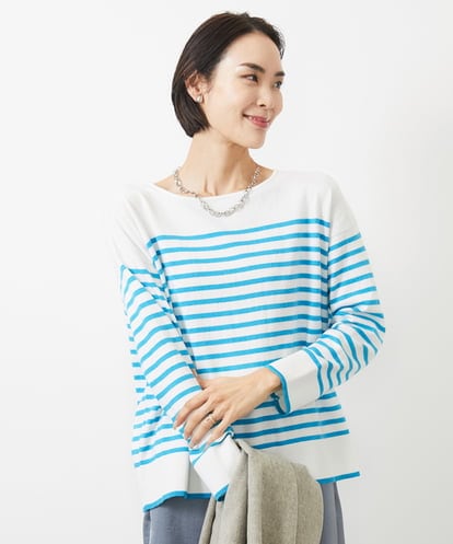 F6FBA04140 MICHEL KLEIN(小さいサイズ) 【小さいサイズ】パネルボーダーニットプルオーバー