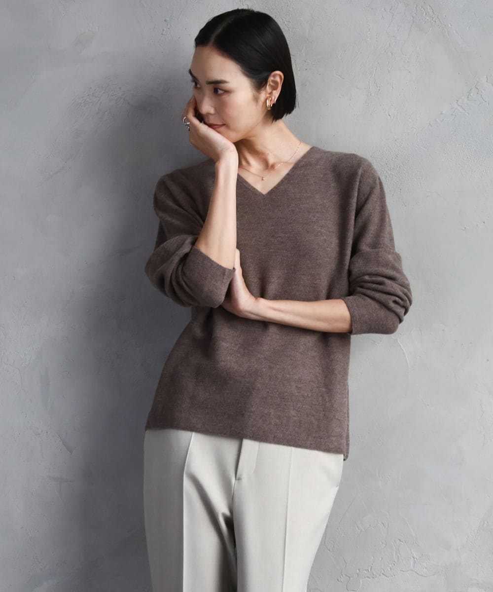 F6FBD34200 MICHEL KLEIN(小さいサイズ)(メゾン ドゥ サンク) [セットアップ対応]Vネックニット ライトイエロー