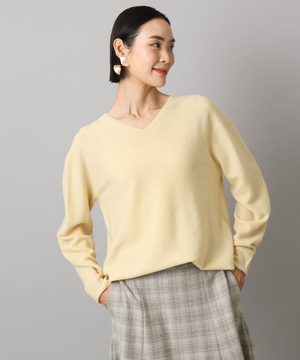 F6FBD34200 MICHEL KLEIN(小さいサイズ)(メゾン ドゥ サンク) [セットアップ対応]Vネックニット ライトイエロー