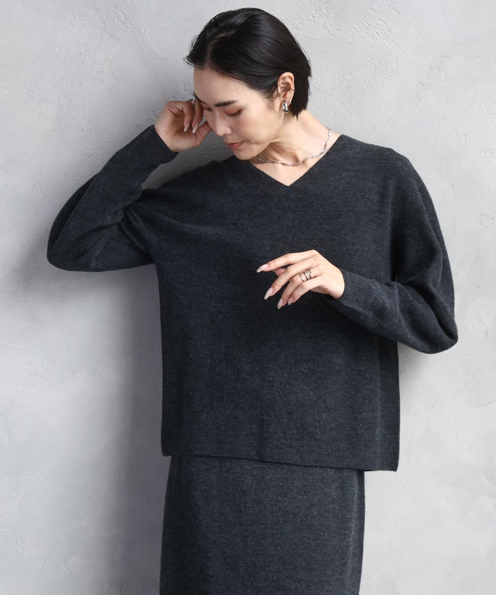 F6FBD34200 MICHEL KLEIN(小さいサイズ)(メゾン ドゥ サンク) [セットアップ対応]Vネックニット ライトイエロー