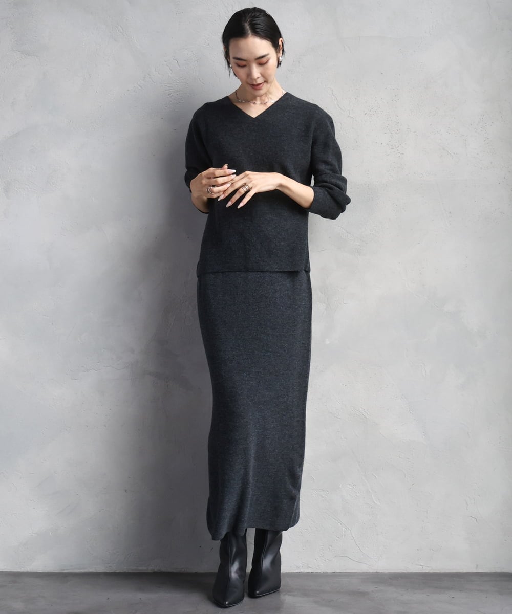 F6FBD34200 MICHEL KLEIN(小さいサイズ)(メゾン ドゥ サンク) [セットアップ対応]Vネックニット ライトイエロー