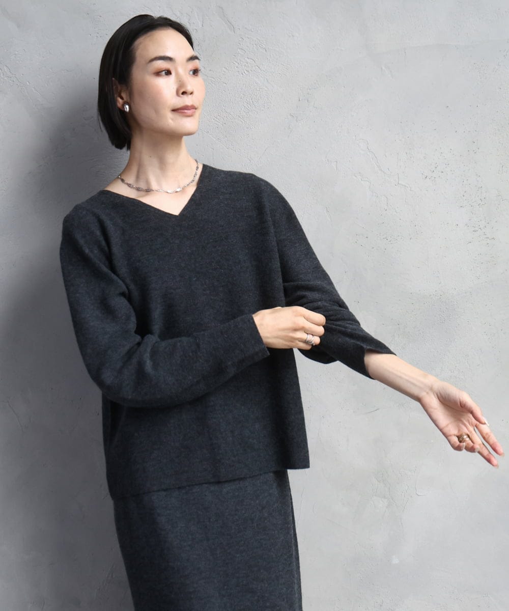 F6FBD34200 MICHEL KLEIN(小さいサイズ)(メゾン ドゥ サンク) [セットアップ対応]Vネックニット ライトイエロー