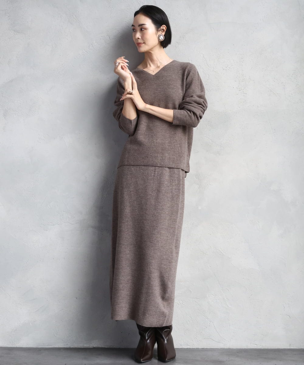 F6FBD34200 MICHEL KLEIN(小さいサイズ)(メゾン ドゥ サンク) [セットアップ対応]Vネックニット ライトイエロー