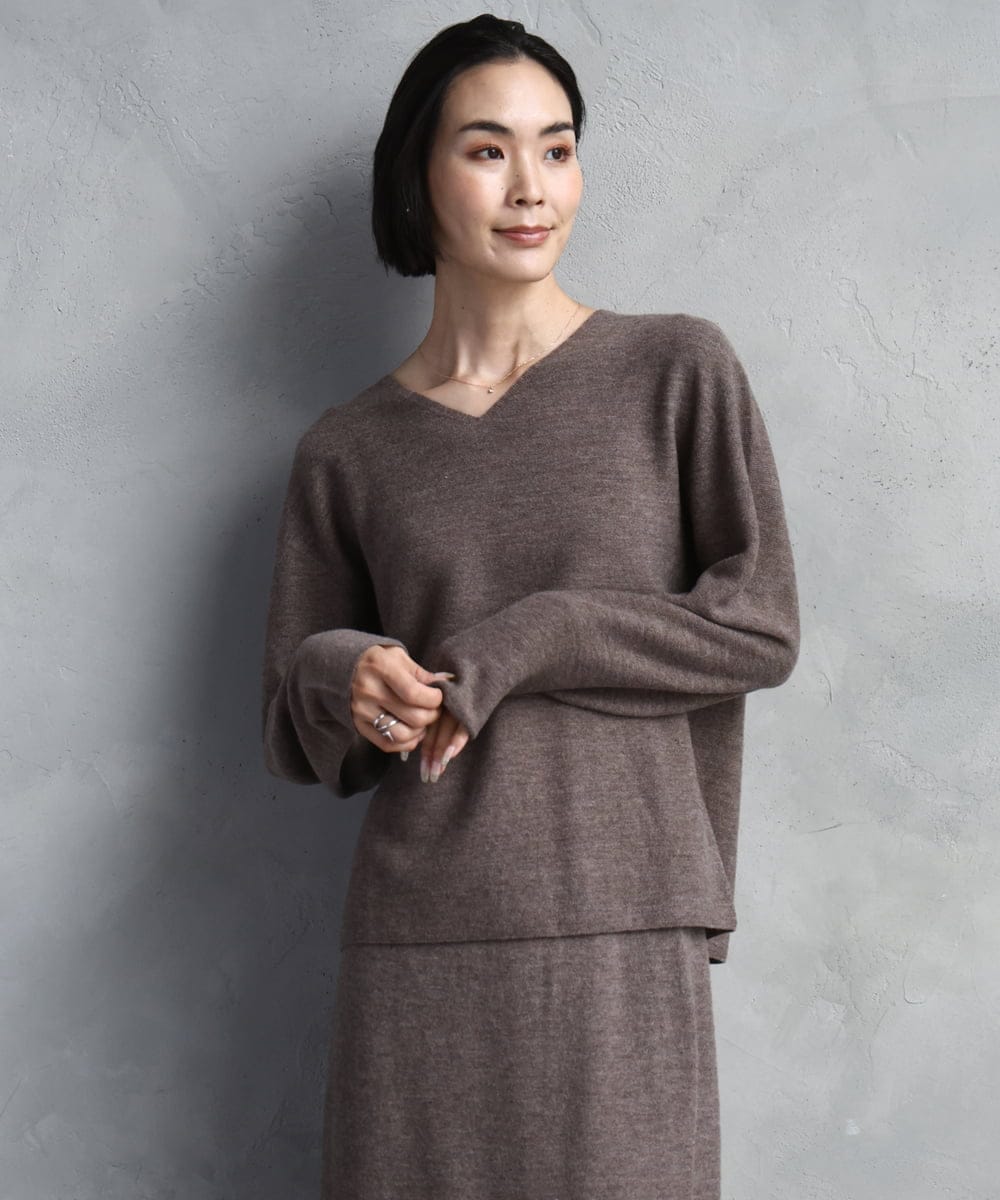 F6FBD34200 MICHEL KLEIN(小さいサイズ)(メゾン ドゥ サンク) [セットアップ対応]Vネックニット ライトイエロー