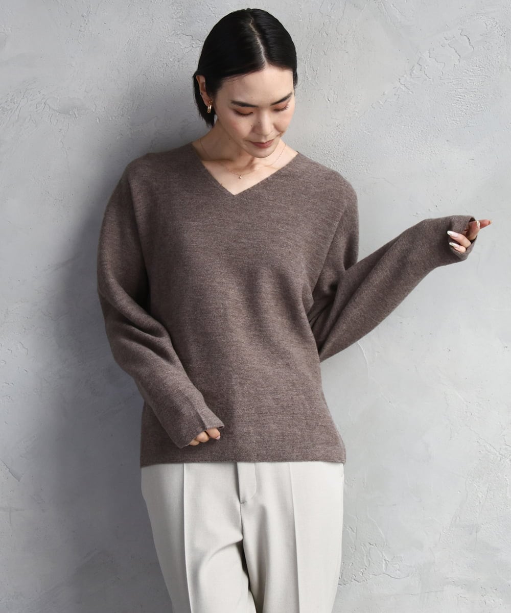 F6FBD34200 MICHEL KLEIN(小さいサイズ)(メゾン ドゥ サンク) [セットアップ対応]Vネックニット ライトイエロー