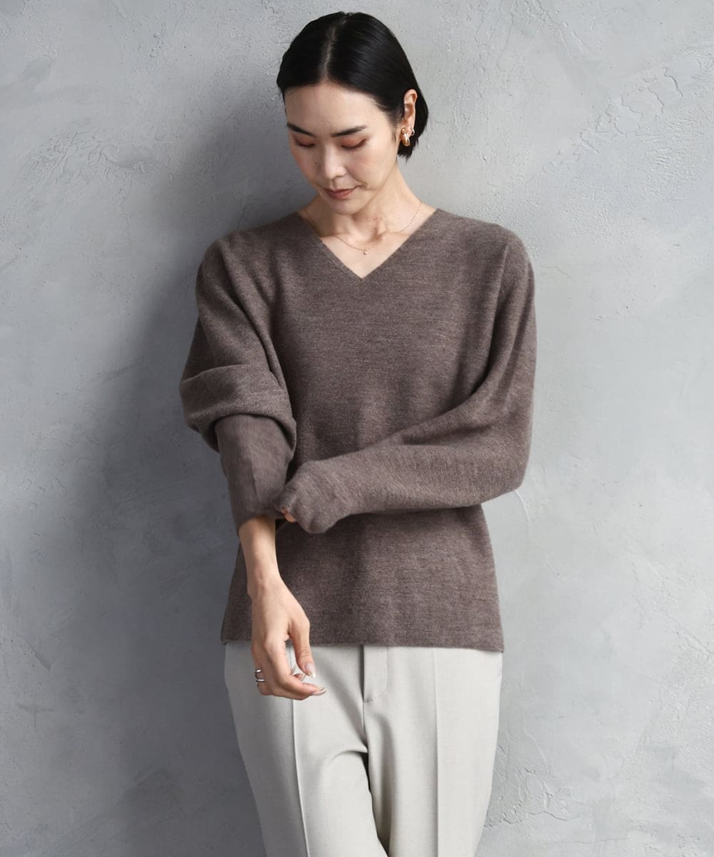 F6FBD34200 MICHEL KLEIN(小さいサイズ)(メゾン ドゥ サンク) [セットアップ対応]Vネックニット ライトイエロー