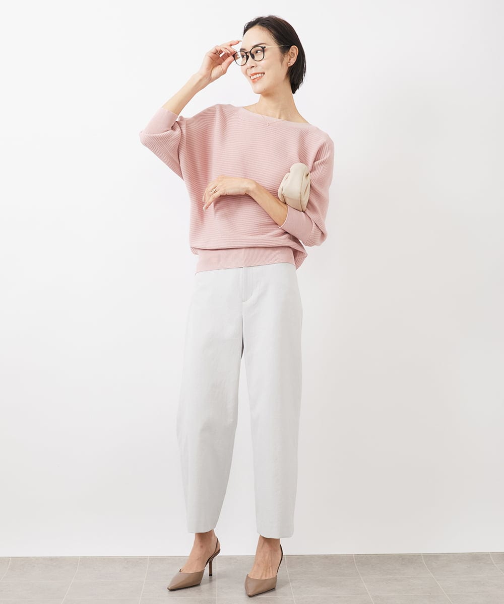 F6FDA17180 MICHEL KLEIN(小さいサイズ)(メゾン ドゥ サンク) [小さいサイズ]ホールガーメント(R)ドルマンスリーブニット(7分袖) ピンク