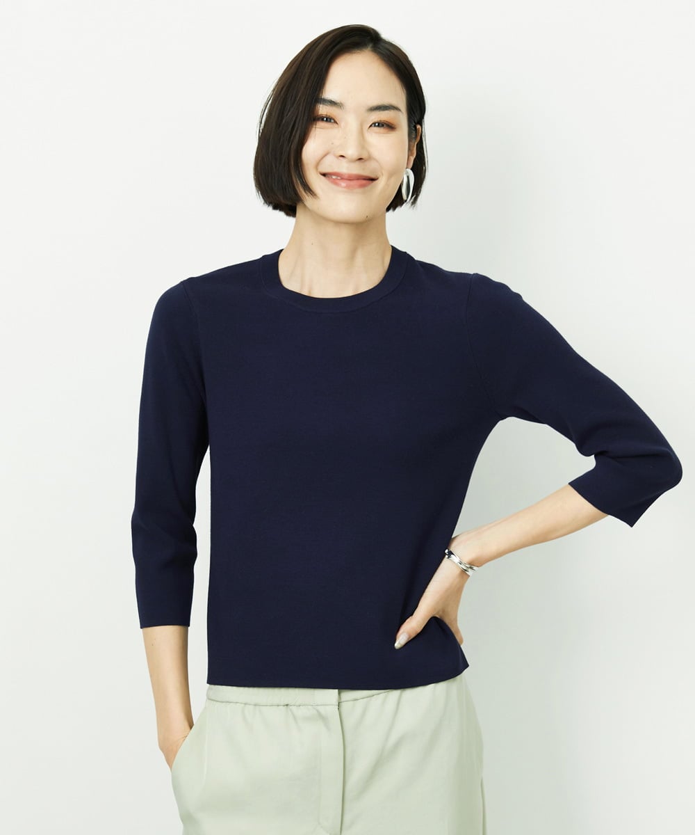 F6FDD01190 MICHEL KLEIN(小さいサイズ)(メゾン ドゥ サンク) [小さいサイズ][アンサンブル対応]コンパクトニットプルオーバー ネイビー