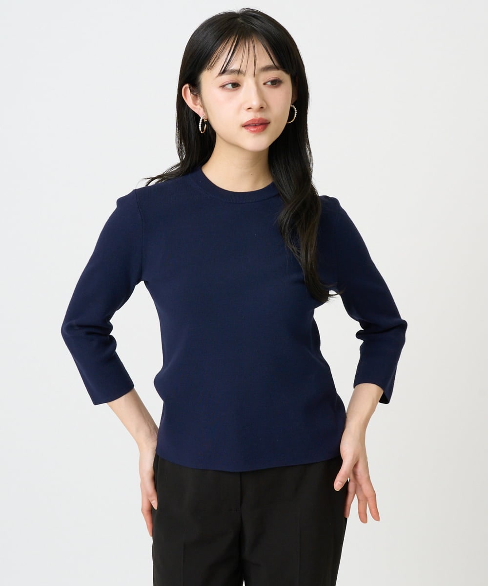 F6FDD01190 MICHEL KLEIN(小さいサイズ)(メゾン ドゥ サンク) [小さいサイズ][アンサンブル対応]コンパクトニットプルオーバー ネイビー