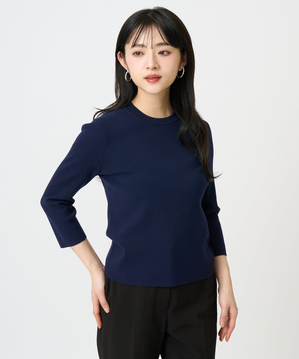 F6FDD01190 MICHEL KLEIN(小さいサイズ)(メゾン ドゥ サンク) [小さいサイズ][アンサンブル対応]コンパクトニットプルオーバー ネイビー