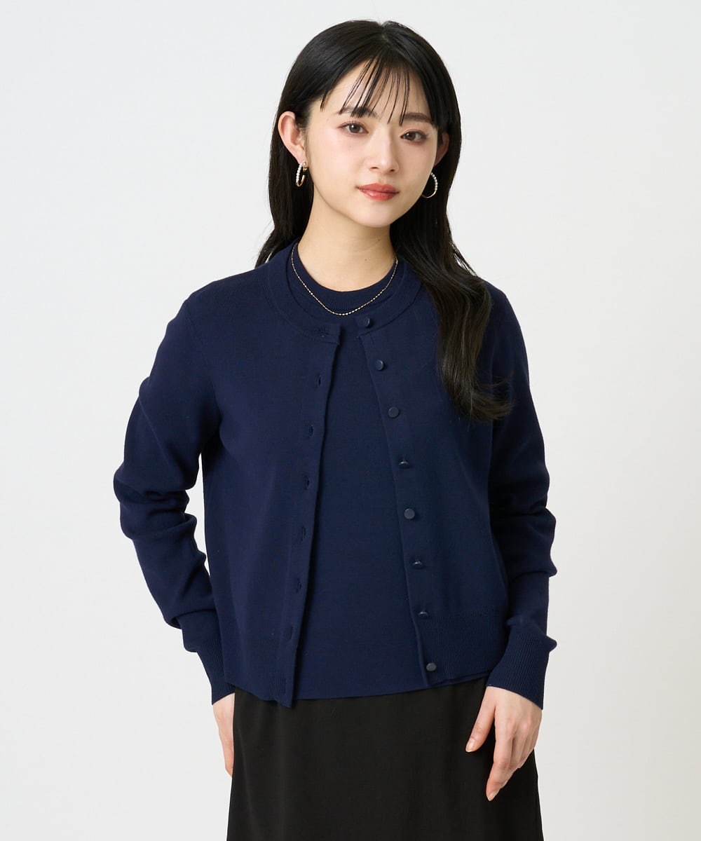 F6FDD01190 MICHEL KLEIN(小さいサイズ)(メゾン ドゥ サンク) [小さいサイズ][アンサンブル対応]コンパクトニットプルオーバー ネイビー