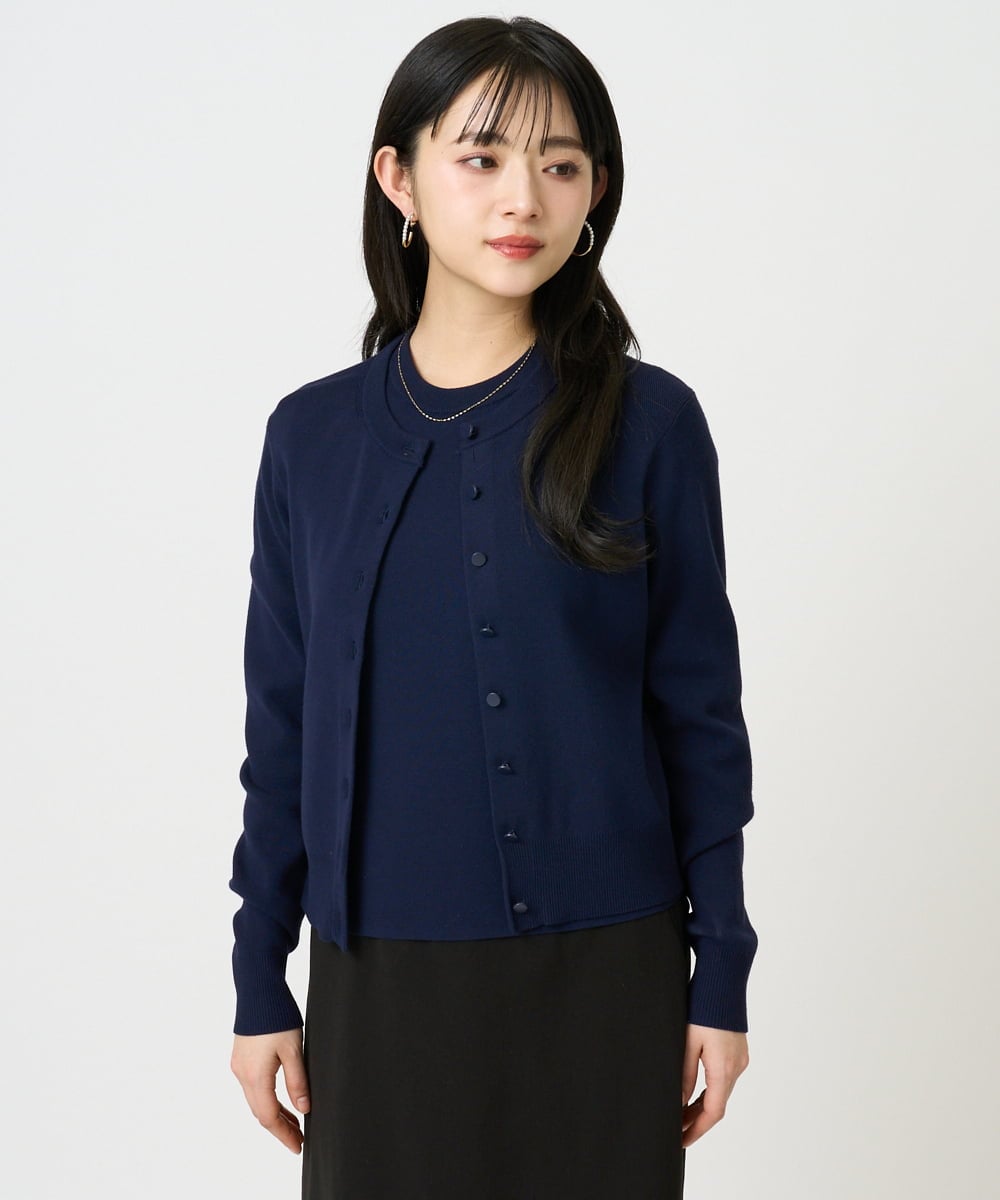 F6FDD01190 MICHEL KLEIN(小さいサイズ)(メゾン ドゥ サンク) [小さいサイズ][アンサンブル対応]コンパクトニットプルオーバー ネイビー