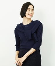 F6FDD01190 MICHEL KLEIN(小さいサイズ)(メゾン ドゥ サンク) [小さいサイズ][アンサンブル対応]コンパクトニットプルオーバー ネイビー