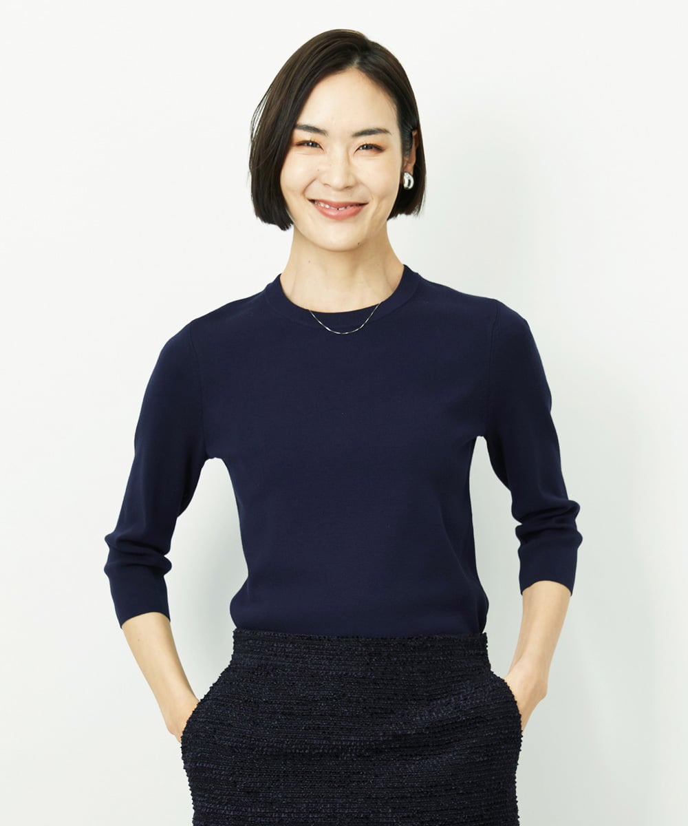 F6FDD01190 MICHEL KLEIN(小さいサイズ)(メゾン ドゥ サンク) [小さいサイズ][アンサンブル対応]コンパクトニットプルオーバー ネイビー