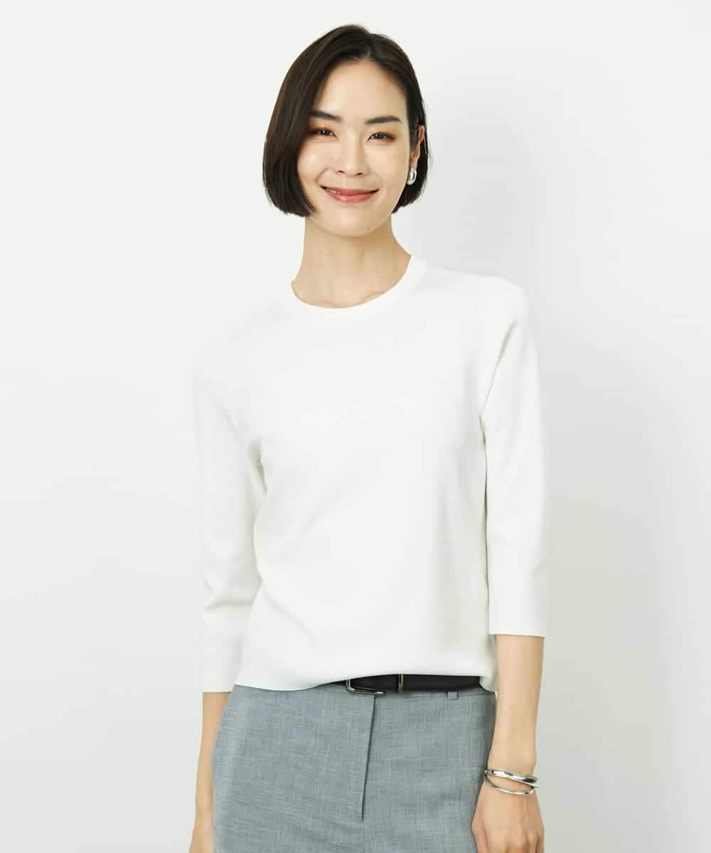 F6FDD01190 MICHEL KLEIN(小さいサイズ)(メゾン ドゥ サンク) [小さいサイズ][アンサンブル対応]コンパクトニットプルオーバー ホワイト