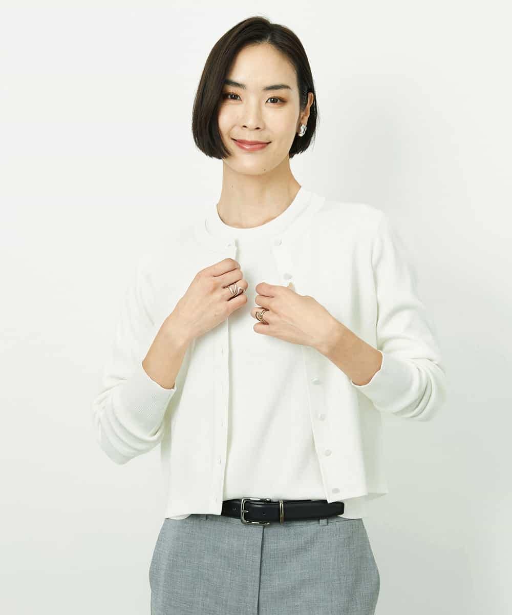 F6FDD01190 MICHEL KLEIN(小さいサイズ)(メゾン ドゥ サンク) [小さいサイズ][アンサンブル対応]コンパクトニットプルオーバー ホワイト