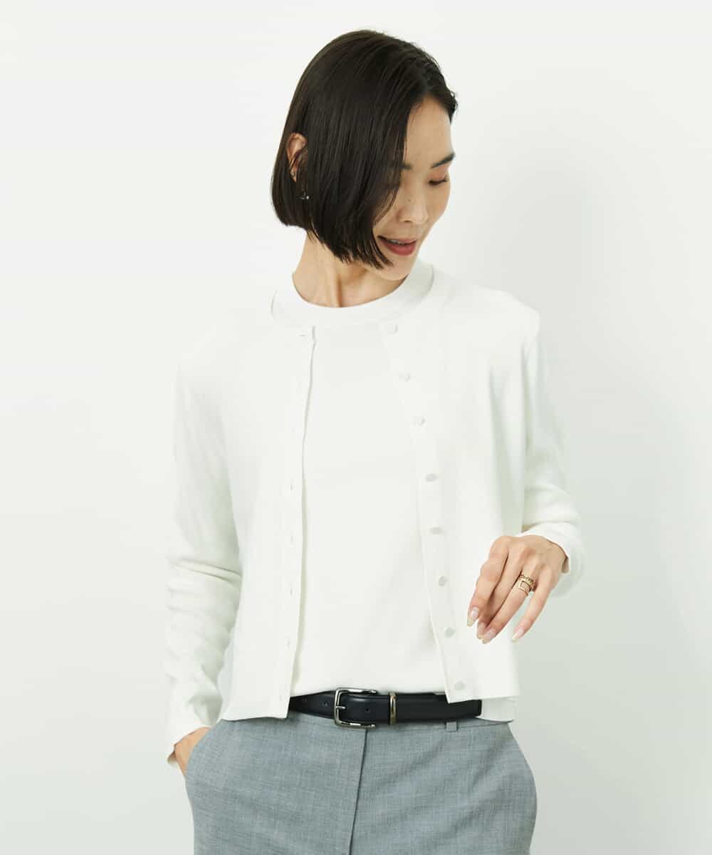 F6FDD01190 MICHEL KLEIN(小さいサイズ)(メゾン ドゥ サンク) [小さいサイズ][アンサンブル対応]コンパクトニットプルオーバー ホワイト