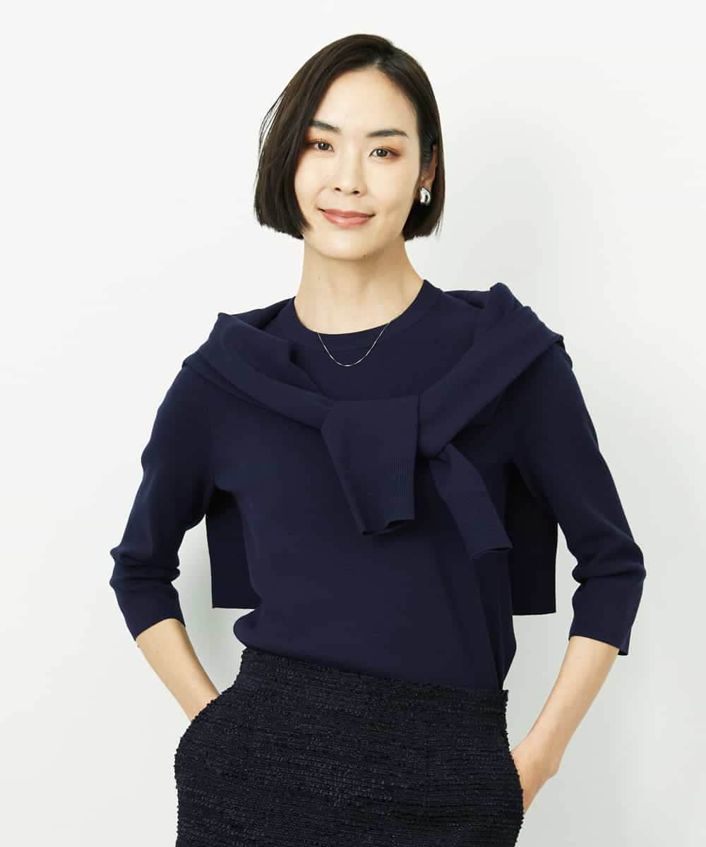 F6FDD01190 MICHEL KLEIN(小さいサイズ)(メゾン ドゥ サンク) [小さいサイズ][アンサンブル対応]コンパクトニットプルオーバー ホワイト