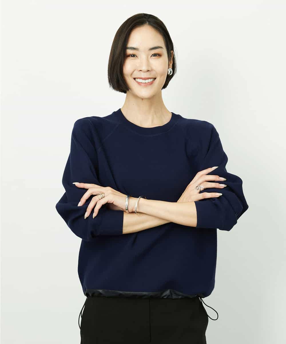 F6FDD02210 MICHEL KLEIN(小さいサイズ)(メゾン ドゥ サンク) [小さいサイズ]ドロストラグランニットプルオーバー ネイビー