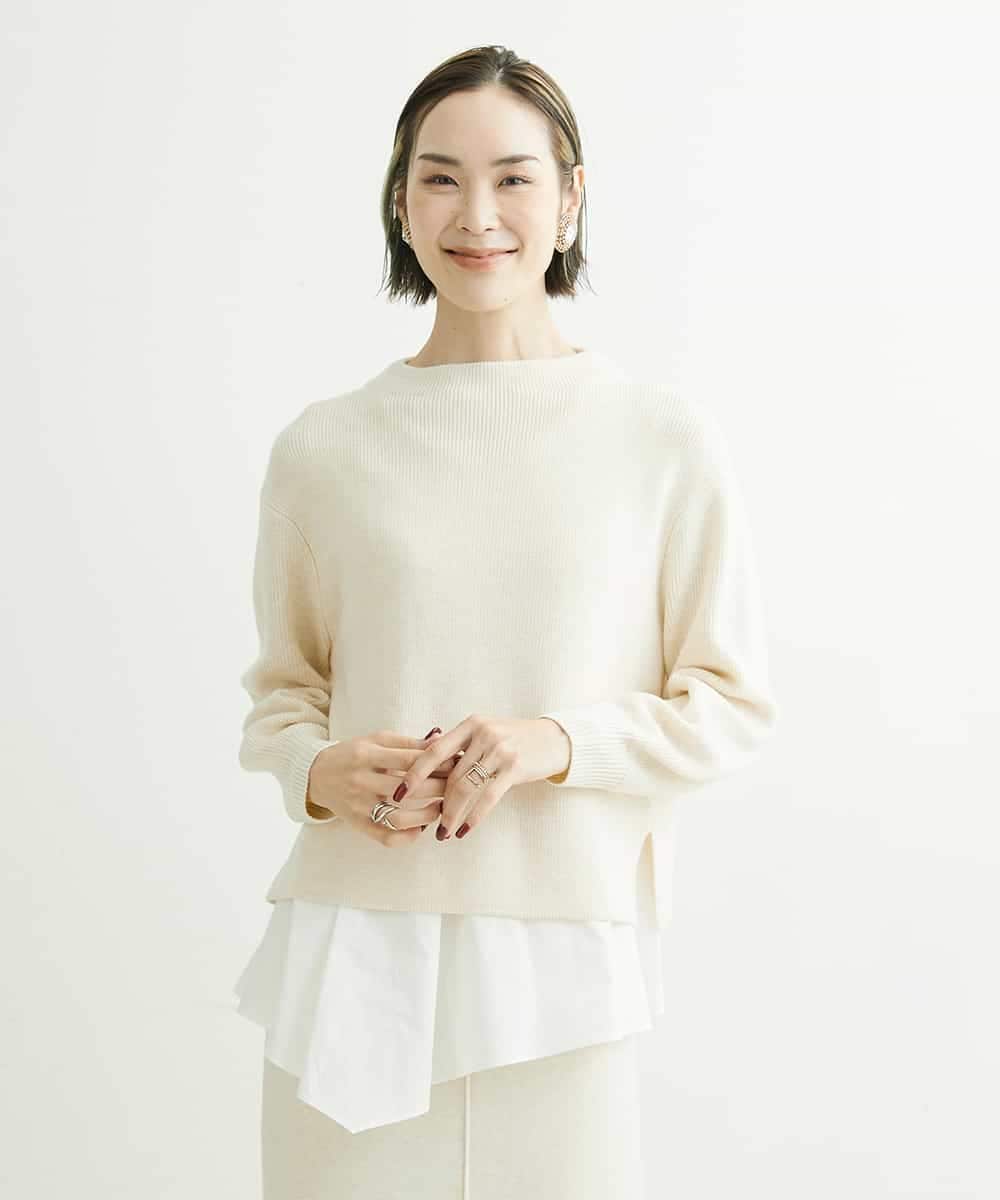 F6FDS57170 MICHEL KLEIN(小さいサイズ)(メゾン ドゥ サンク) [小さいサイズ]インナー付きパフスリーブニット グリーン(30)