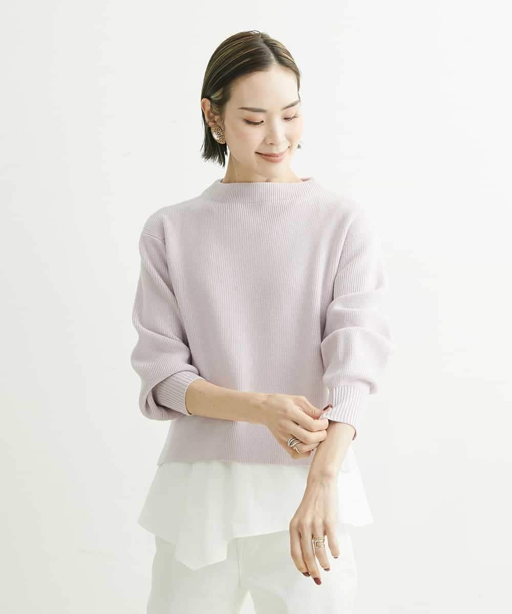 F6FDS57170 MICHEL KLEIN(小さいサイズ)(メゾン ドゥ サンク) [小さいサイズ]インナー付きパフスリーブニット グリーン(30)