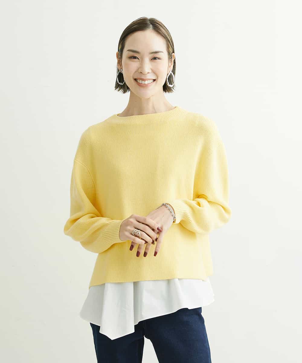 F6FDS57170 MICHEL KLEIN(小さいサイズ)(メゾン ドゥ サンク) [小さいサイズ]インナー付きパフスリーブニット グリーン(30)