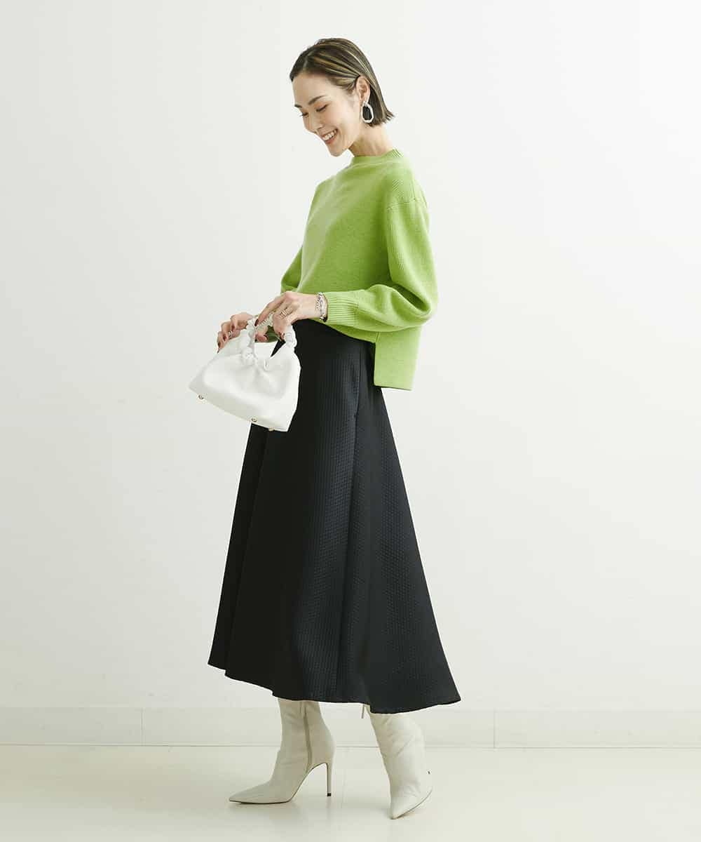F6FDS57170 MICHEL KLEIN(小さいサイズ)(メゾン ドゥ サンク) [小さいサイズ]インナー付きパフスリーブニット グリーン(30)