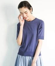 F6FGA18220 MICHEL KLEIN(小さいサイズ)(メゾン ドゥ サンク) [小さいサイズ]クルーネックニットプルオーバー(接触冷感/アンサンブル対応） ネイビー