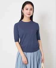 F6FGA18220 MICHEL KLEIN(小さいサイズ)(メゾン ドゥ サンク) [小さいサイズ]クルーネックニットプルオーバー(接触冷感/アンサンブル対応） ネイビー