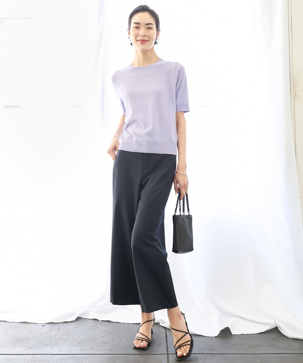 F6FGA18220 MICHEL KLEIN(小さいサイズ)(メゾン ドゥ サンク) [小さいサイズ]クルーネックニットプルオーバー(接触冷感/アンサンブル対応） ネイビー