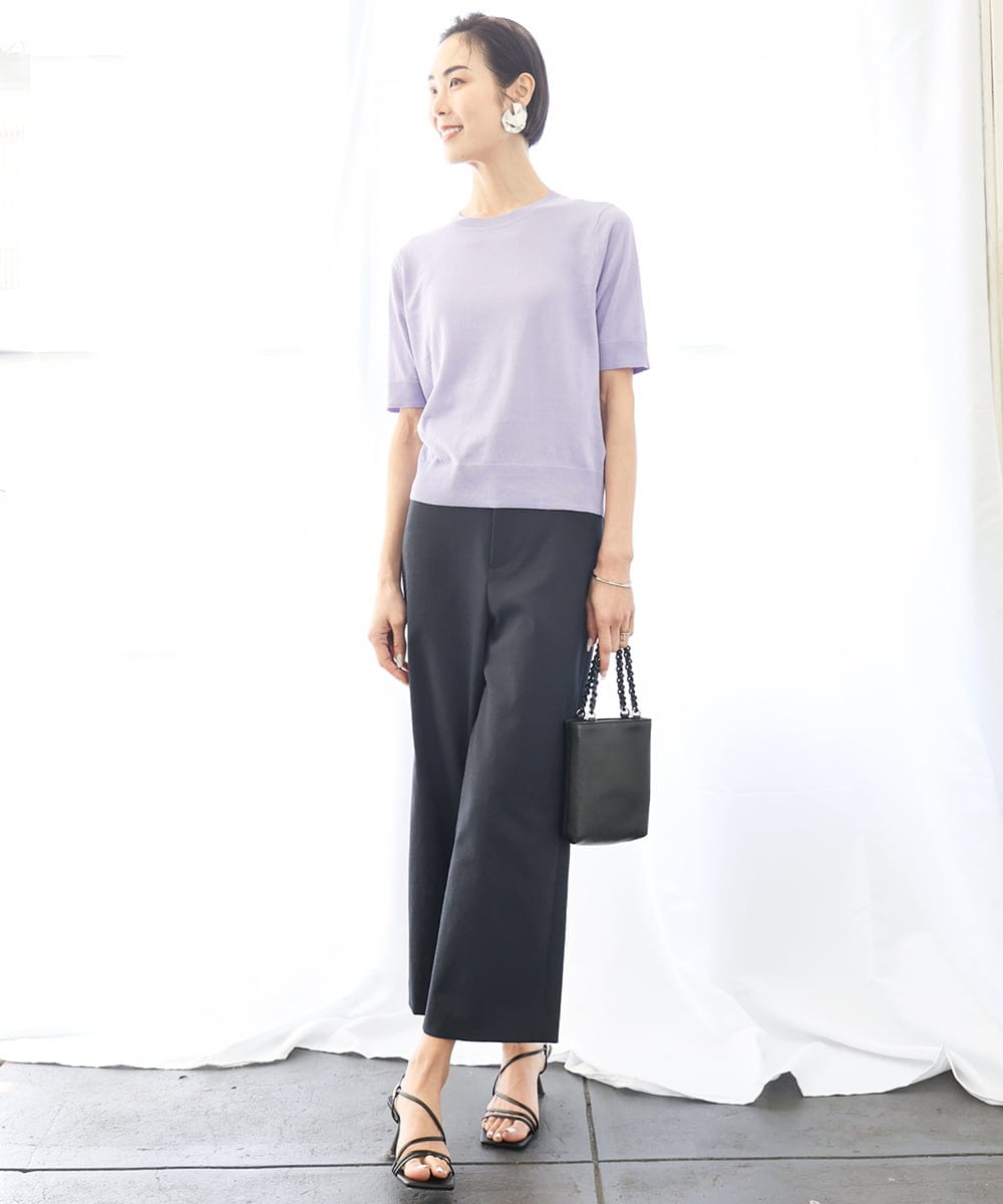 F6FGA18220 MICHEL KLEIN(小さいサイズ)(メゾン ドゥ サンク) [小さいサイズ]クルーネックニットプルオーバー(接触冷感/アンサンブル対応） ネイビー