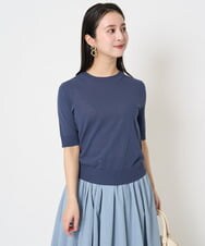 F6FGA18220 MICHEL KLEIN(小さいサイズ)(メゾン ドゥ サンク) [小さいサイズ]クルーネックニットプルオーバー(接触冷感/アンサンブル対応） ネイビー