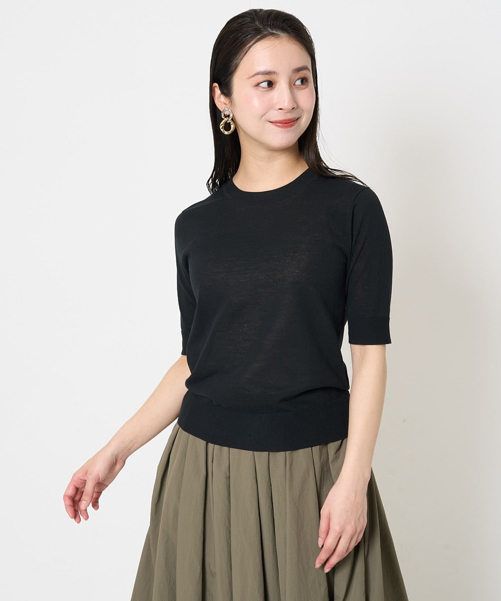 F6FGA18220 MICHEL KLEIN(小さいサイズ)(メゾン ドゥ サンク) [小さいサイズ]クルーネックニットプルオーバー(接触冷感/アンサンブル対応） ネイビー