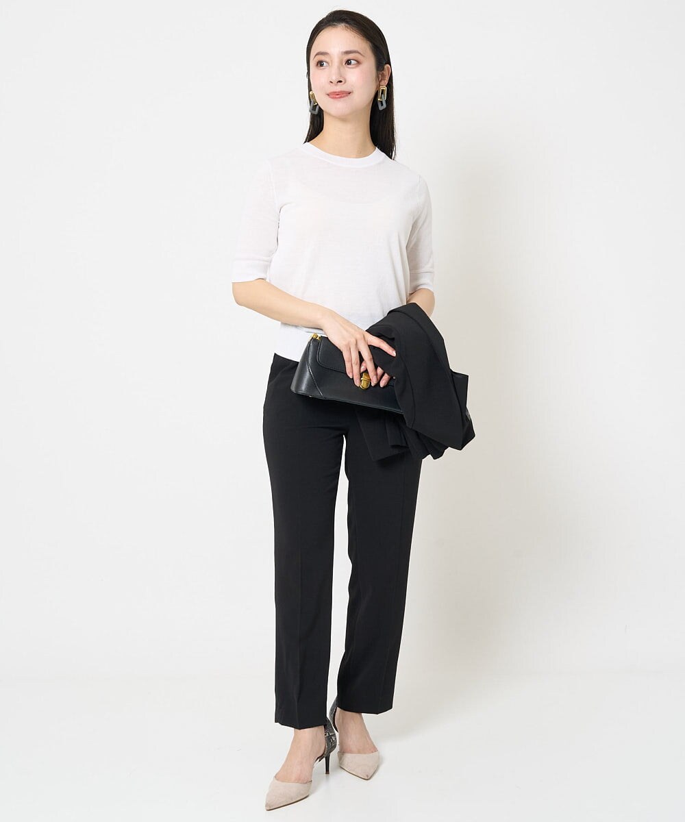 F6FGA18220 MICHEL KLEIN(小さいサイズ)(メゾン ドゥ サンク) [小さいサイズ]クルーネックニットプルオーバー(接触冷感/アンサンブル対応） ネイビー