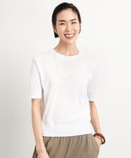 F6FGA18220 MICHEL KLEIN(小さいサイズ)(メゾン ドゥ サンク) [小さいサイズ]クルーネックニットプルオーバー(接触冷感/アンサンブル対応） ホワイト