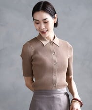 F6FGA24210 MICHEL KLEIN(小さいサイズ)(メゾン ドゥ サンク) [小さいサイズ]シアーリブ襟付きニット ベージュ