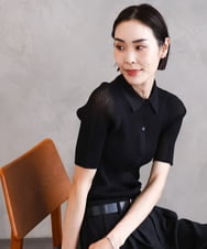 F6FGA24210 MICHEL KLEIN(小さいサイズ)(メゾン ドゥ サンク) [小さいサイズ]シアーリブ襟付きニット ブラック