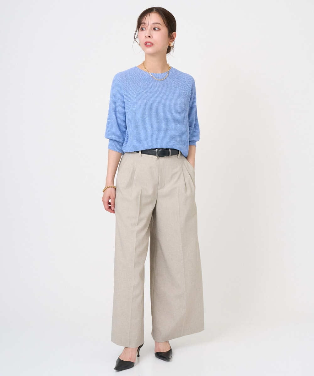 F6FGD04230 MICHEL KLEIN(小さいサイズ)(メゾン ドゥ サンク) [小さいサイズ]ホールガーメント(R)ラグランラメニット ライトブルー