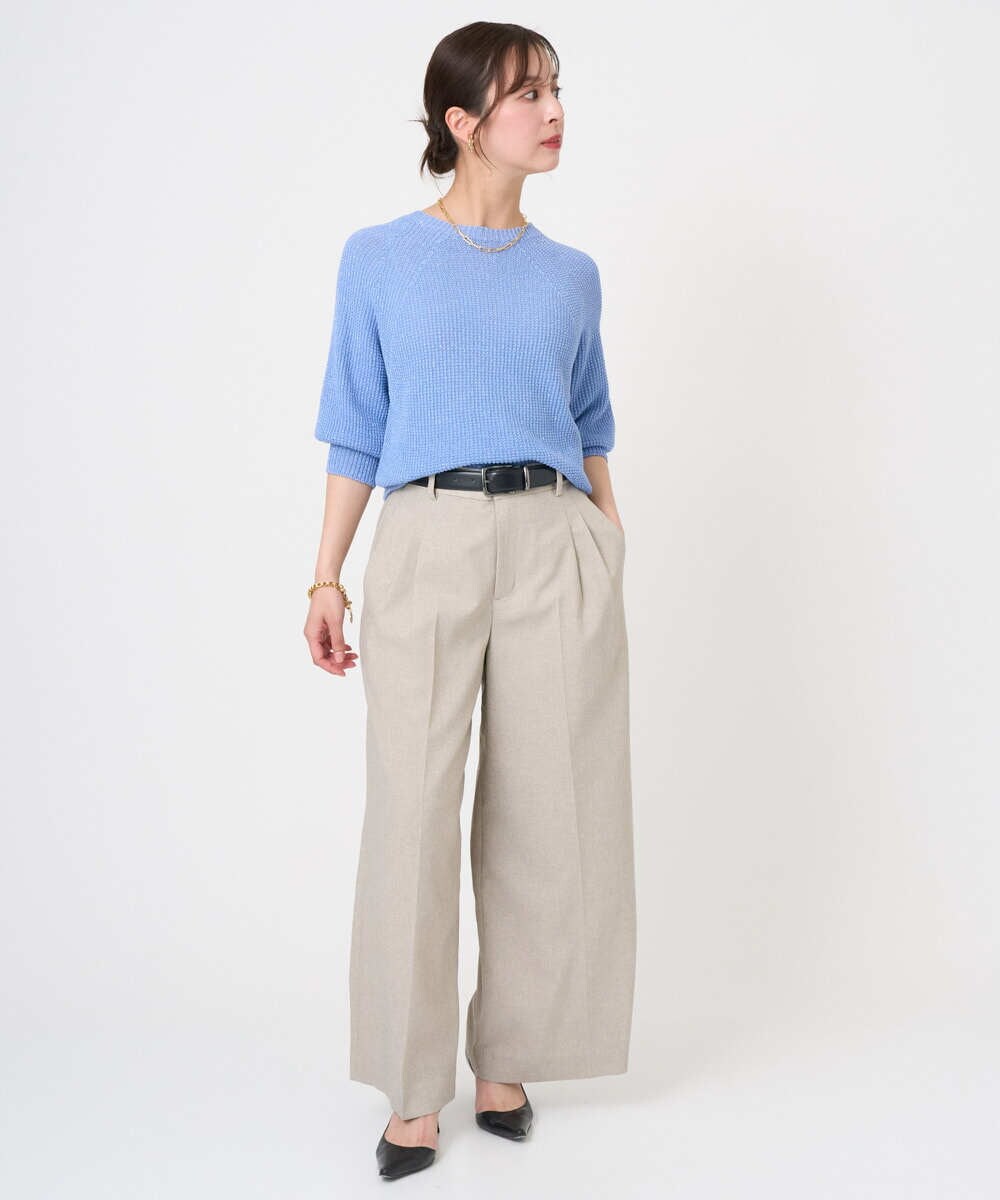 F6FGD04230 MICHEL KLEIN(小さいサイズ)(メゾン ドゥ サンク) [小さいサイズ]ホールガーメント(R)ラグランラメニット ライトブルー