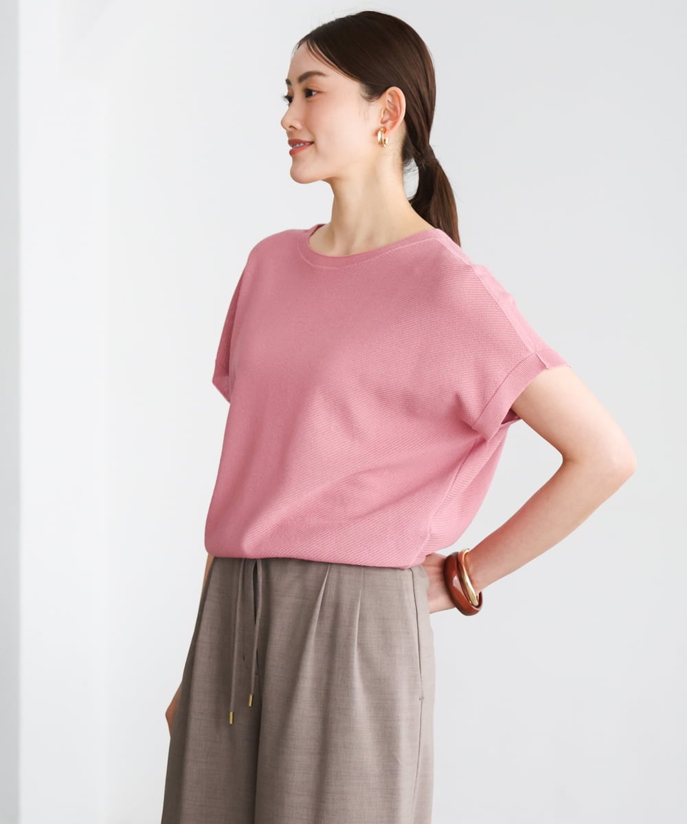 F6FGD26170 MICHEL KLEIN(小さいサイズ)(メゾン ドゥ サンク) [小さいサイズ]ホールガーメント(R)フレンチスリーブニット ピンク