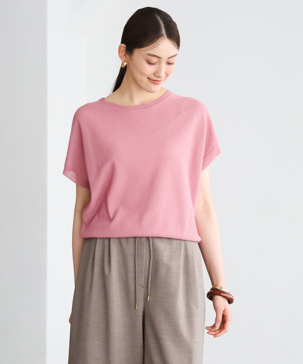 F6FGD26170 MICHEL KLEIN(小さいサイズ)(メゾン ドゥ サンク) [小さいサイズ]ホールガーメント(R)フレンチスリーブニット ベージュ