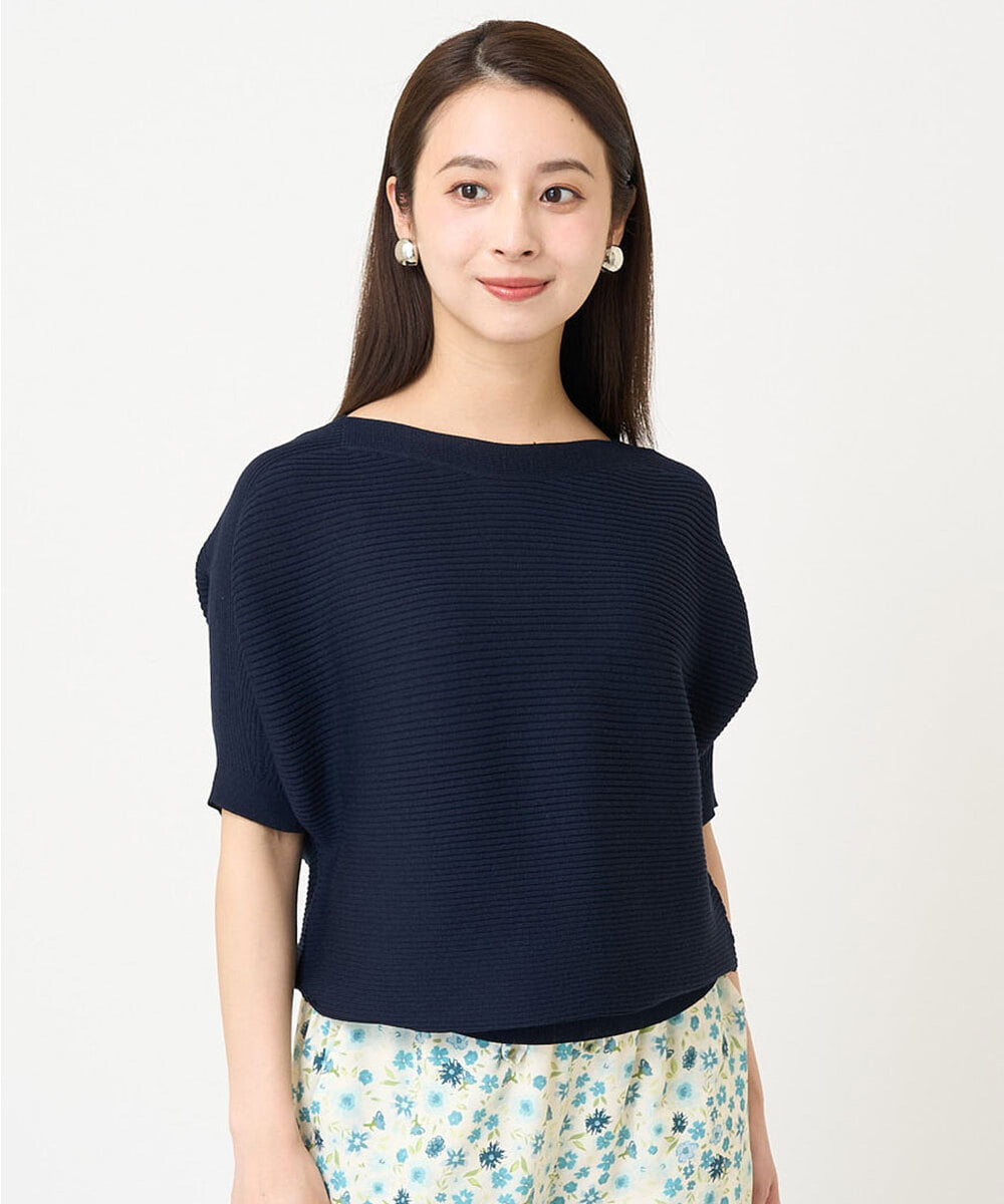 F6FGV36160 MICHEL KLEIN(小さいサイズ)(メゾン ドゥ サンク) [小さいサイズ]ホールガーメント(R)ボートネックニット(新色) ブルー(55)