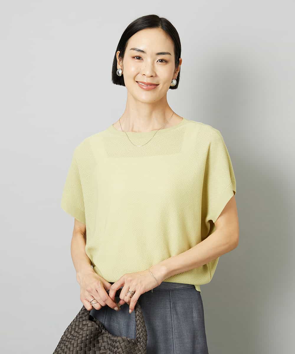 F6FHD26170 MICHEL KLEIN(小さいサイズ)(メゾン ドゥ サンク) [小さいサイズ]ホールガーメント(R)フレンチスリーブニット イエロー
