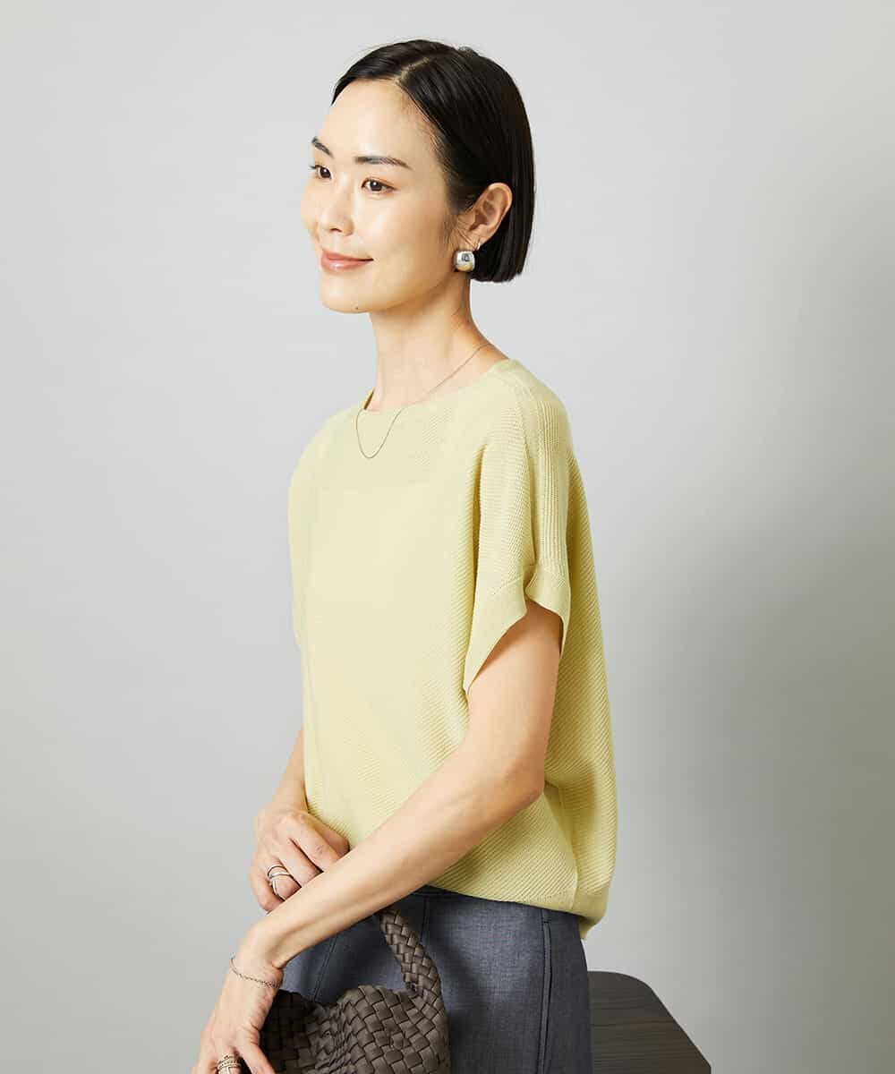 F6FHD26170 MICHEL KLEIN(小さいサイズ)(メゾン ドゥ サンク) [小さいサイズ]ホールガーメント(R)フレンチスリーブニット イエロー