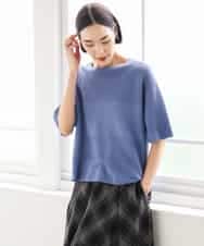 F6FJD21200 MICHEL KLEIN(小さいサイズ)(メゾン ドゥ サンク) 【小さいサイズ】パネル透かし柄ニット ブルー