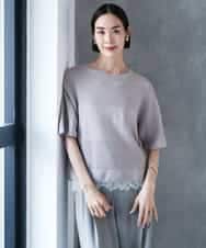 F6FJD21200 MICHEL KLEIN(小さいサイズ)(メゾン ドゥ サンク) 【小さいサイズ】パネル透かし柄ニット ブルー