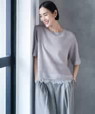 F6FJD21200 MICHEL KLEIN(小さいサイズ)(メゾン ドゥ サンク) 【小さいサイズ】パネル透かし柄ニット ブルー