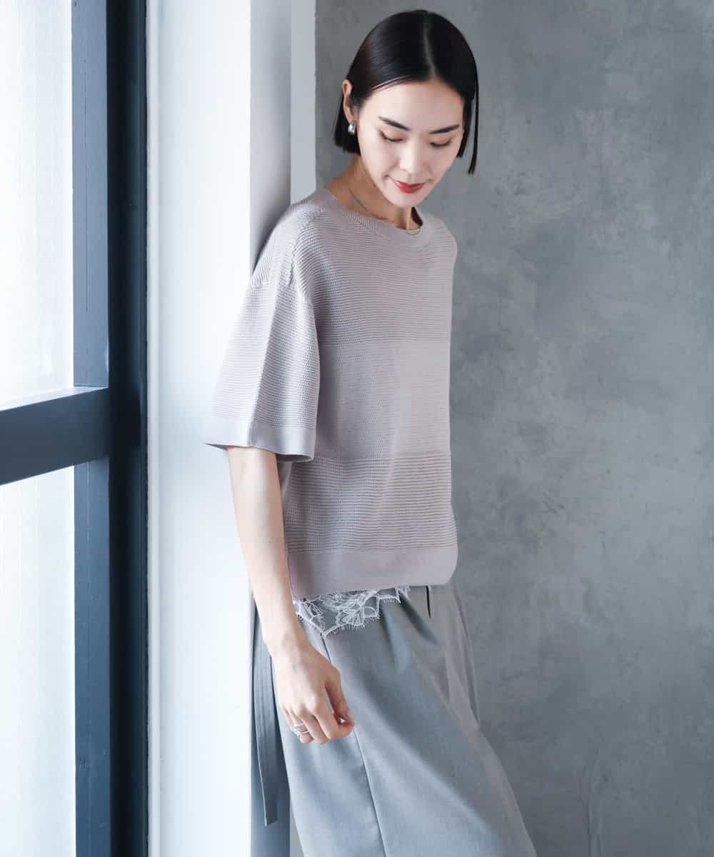 F6FJD21200 MICHEL KLEIN(小さいサイズ)(メゾン ドゥ サンク) 【小さいサイズ】パネル透かし柄ニット ブルー